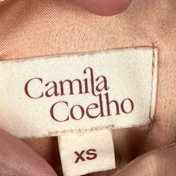 CAMILA COELHO Karin Side Slit Off Shoulder Satin Midi Dress Pink Sz XS - Picture 5 of 11